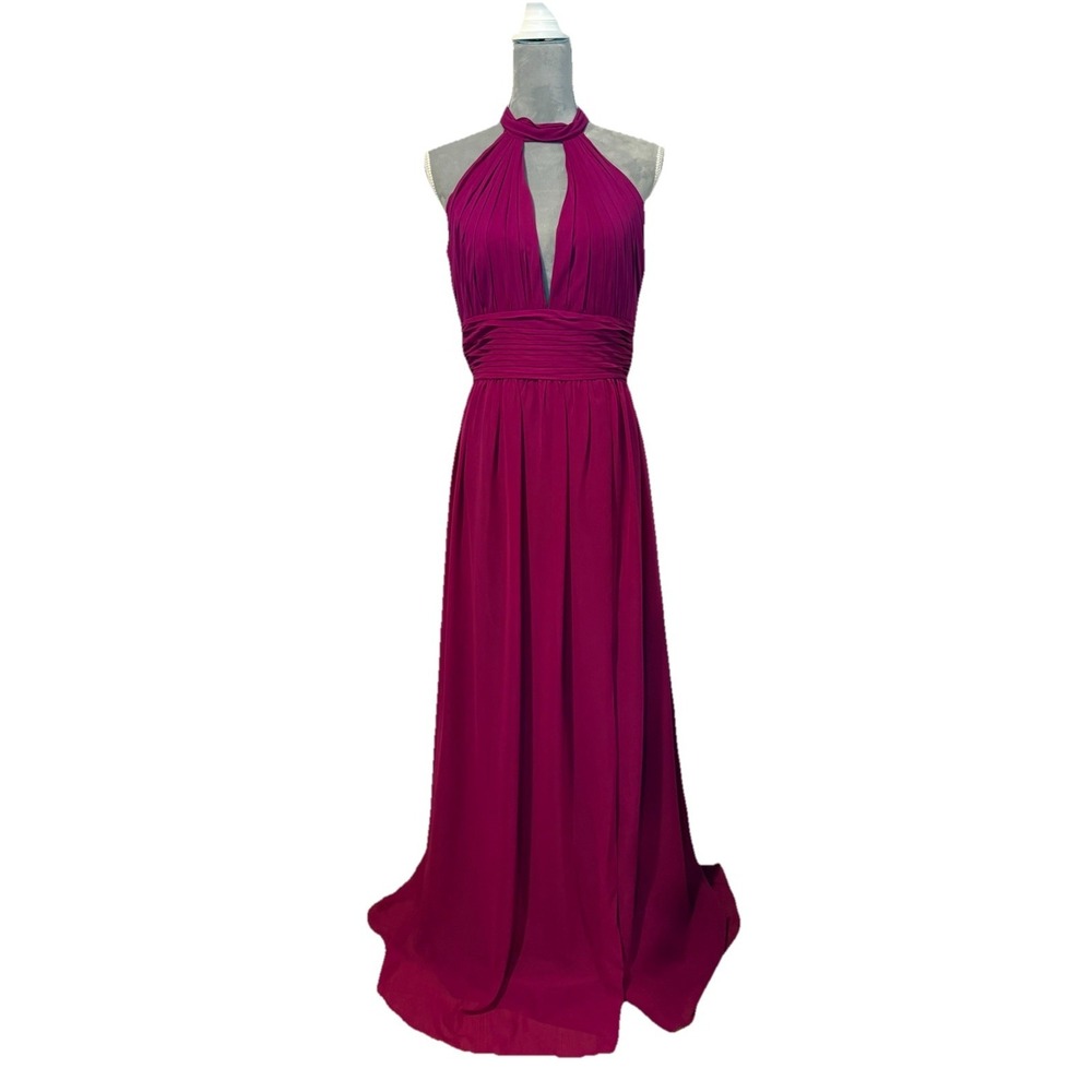 Monique Lhuillier Bridesmaids‎ Maxi Dress Sz 8 Magenta Chiffon Sleeveless Formal